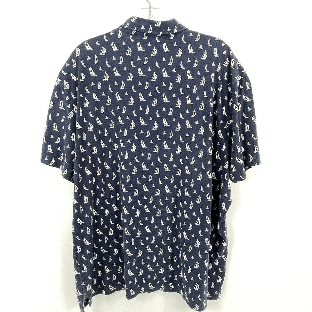 Polo Ralph Lauren Mens XXL‎ Heather Blue Sailboat Print Short Sleeve Polo Shirt